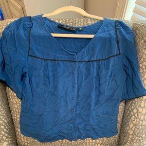 Blue button down top